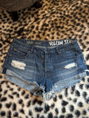 Volcom Women's Dark Blue Distressed Denim Jean Shorts - 27